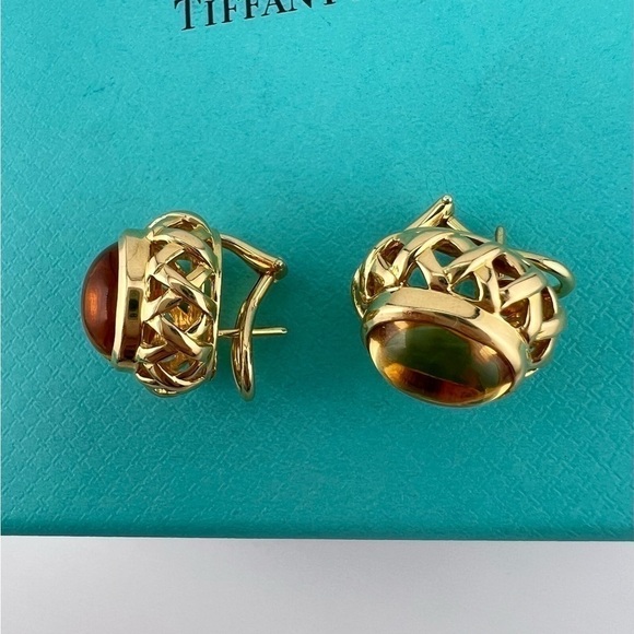 RARE Tiffany & Co. Citrine Graffiti X Basket Weave Earrings 18k Gold 14.5g - Picture 3 of 7